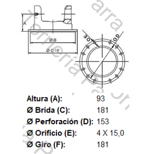 PLATO PARA ABULONAR (CURSOR/CAVALILNO/EUROTECH) PARA CRUCETA CR1013 (SPL250-1XS) 4 AGUJEROS A 153MM (MECPAR)