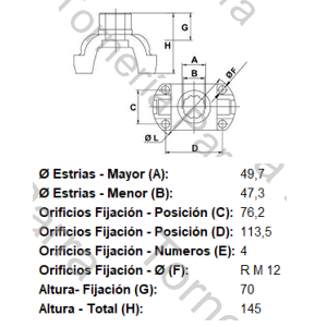 BRIDA DE ACOPLE (ATEGO 1725/1725/ATRON/VOLVO VM) PARA CRUCETA CR1310 (SPL140-1XS) 38 ESTRIAS X 49,7 MM (MECPAR)