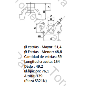 BRIDA DE ACOPLE SALIDA DIFERENCIAL FORD CARGO (40 EST/ Ø50 MM) P/ CRUCETA 5-515 (SUPORTE REI)