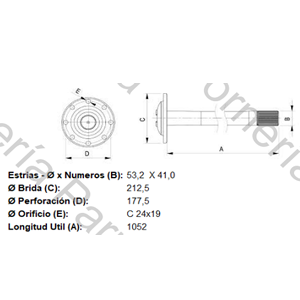 PALIER FORD DIFERENCIAL ROCKWELL (41 EST/ 53,2X1052) 8 AGUJEROS A 177,5 MM (MECPAR)